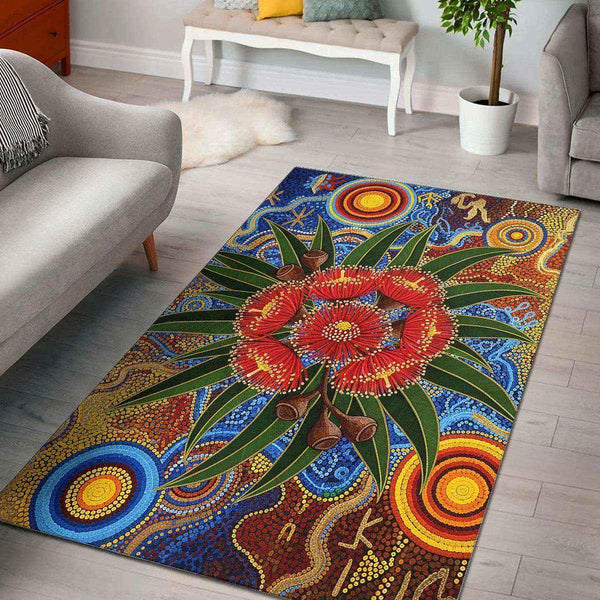 Aussie Dreamtime Australia Aboriginal Area Rug - Flowering Gum in Aboriginal Dot Art Style - View 1