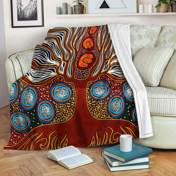 Aussie Dreamtime Australia Aboriginal Premium Blanket - Aboriginal dot Tree of Life painting - View 1