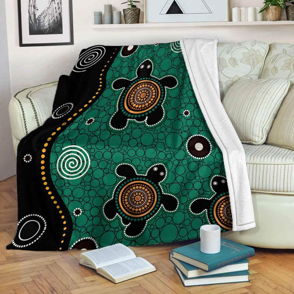 Aussie Dreamtime Australia Aboriginal Premium Blanket - Aboriginal dot art painting with Turtles - View 1