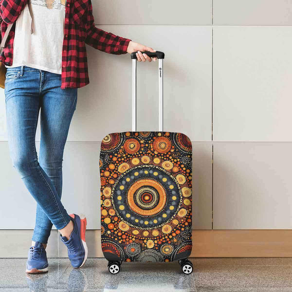 Aussie Dreamtime Australia Aboriginal Luggage Cover - Aboriginal Dot Painting Vibrant Nature and Culture - View 1