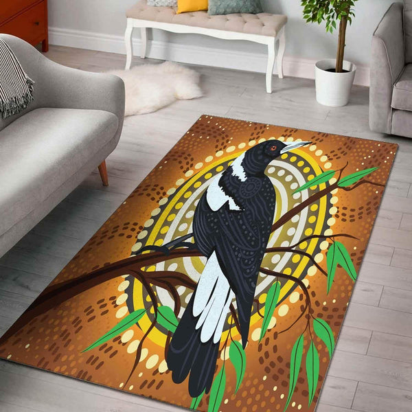 Aussie Dreamtime Australia Aboriginal Area Rug - Magpie on Tree Aboriginal art - View 1