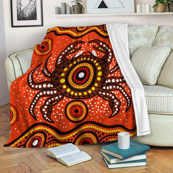 Aussie Dreamtime Australia Aboriginal Premium Blanket - Crab art in aboriginal dot style - View 1