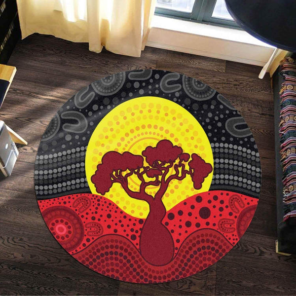 Aussie Dreamtime Australia Aboriginal Round Rug - Aboriginal Flag Landscape painting concept - View 1