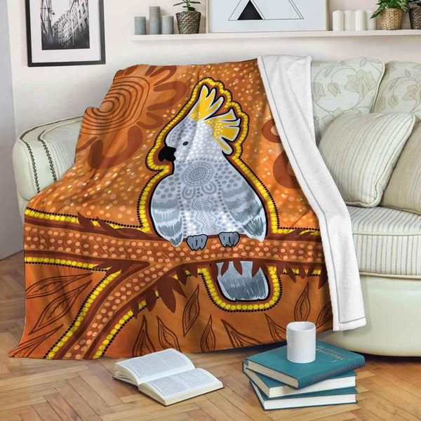 Aussie Dreamtime Australia Aboriginal Premium Blanket - Cockatoo Aboriginal art - View 1