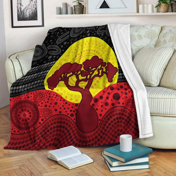 Aussie Dreamtime Australia Aboriginal Premium Blanket - Aboriginal Flag Landscape painting concept - View 1