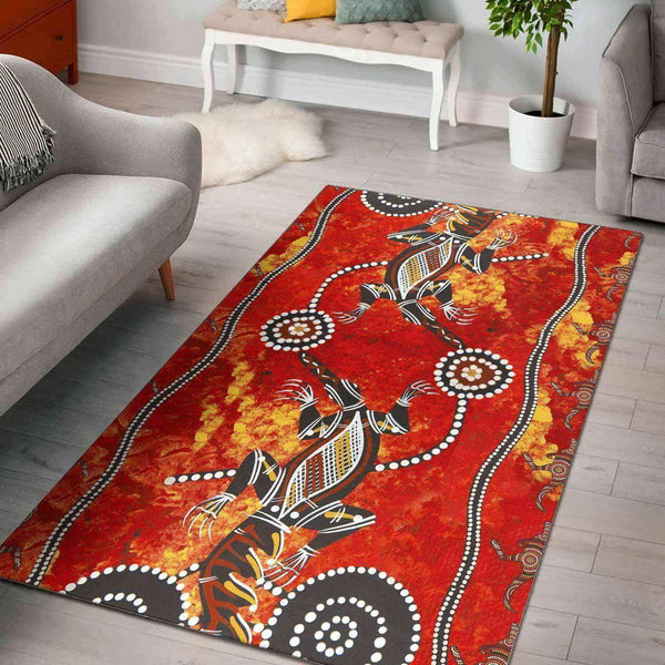 Aussie Dreamtime Australia Area Rug - Aboriginal Dot Art Crocodiles - View 1