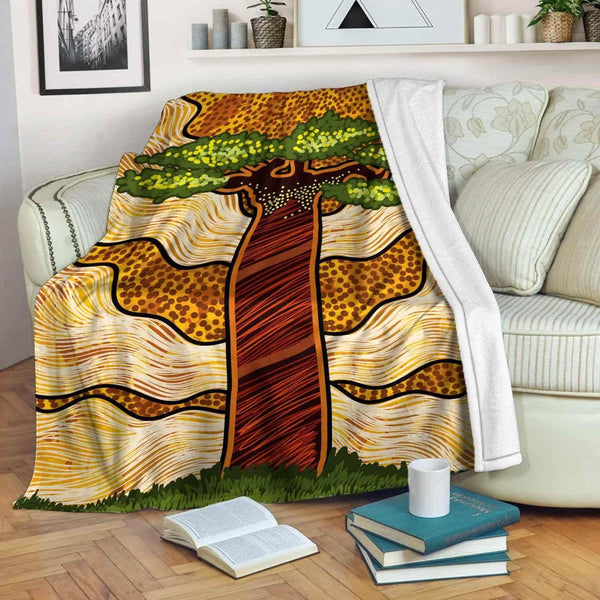 Aussie Dreamtime Australia Aboriginal Premium Blanket - Boab Tree Painting - View 1