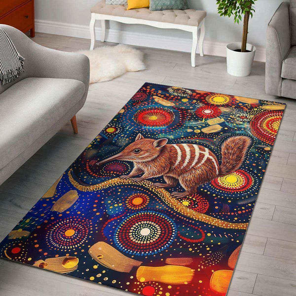 Aussie Dreamtime Australia Aboriginal Area Rug - Numbat in Aboriginal Dot Art Style - View 1