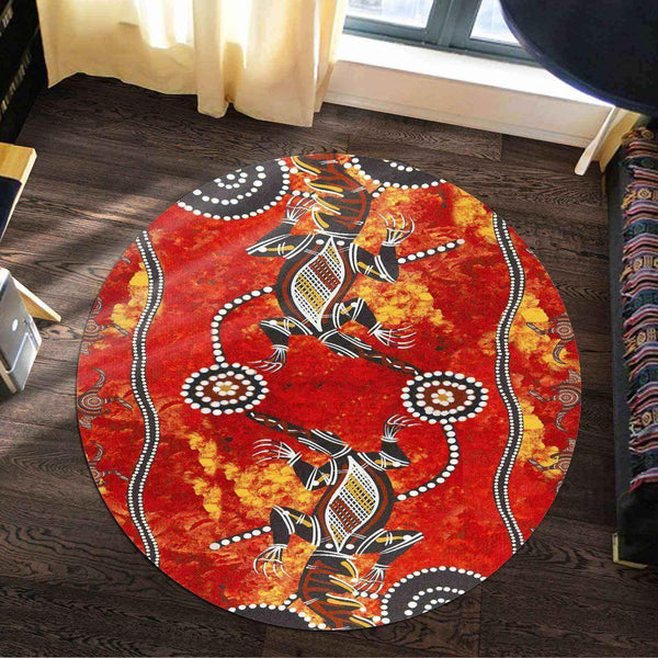 Aussie Dreamtime Australia Round Rug - Aboriginal Dot Art Crocodiles - View 1