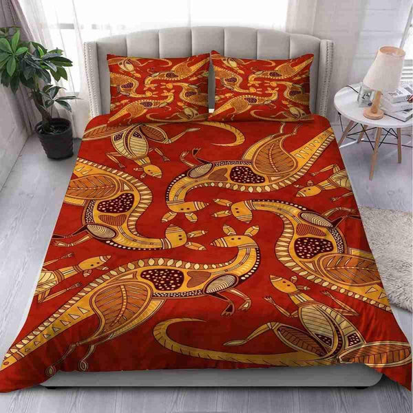 Aussie Dreamtime Australia Aboriginal Bedding Set - Kangaroos Union Connection Dot art concept - View 1