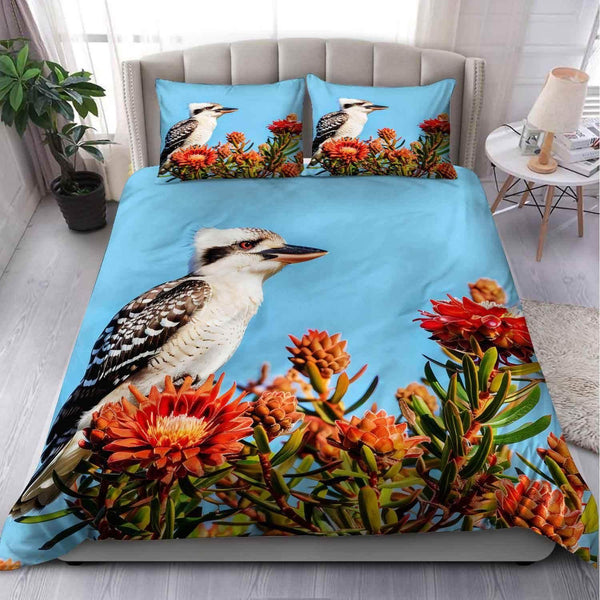 Aussie Dreamtime Australia Bedding Set - Kookaburra Perched on Protea Bush - View 1