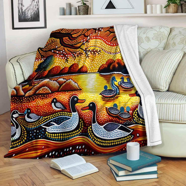 Aussie Dreamtime Australia Aboriginal Premium Blanket - Peaceful Outback Landscape - View 1