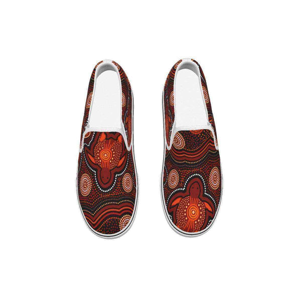 Aussie Dreamtime Australia Men's Slip On Sneakers - Aboriginal Inspired dot brown painting with turtle - View 1