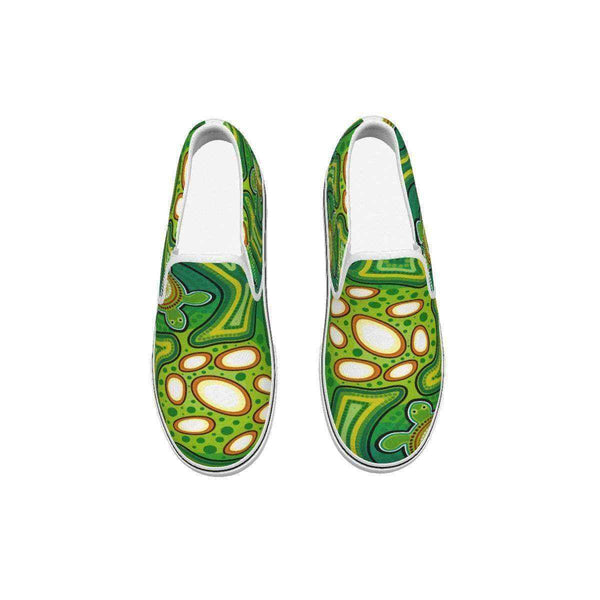 Aussie Dreamtime Australia Men's Slip On Sneakers - Aboriginal Inspired dot art painting with turtle - View 1