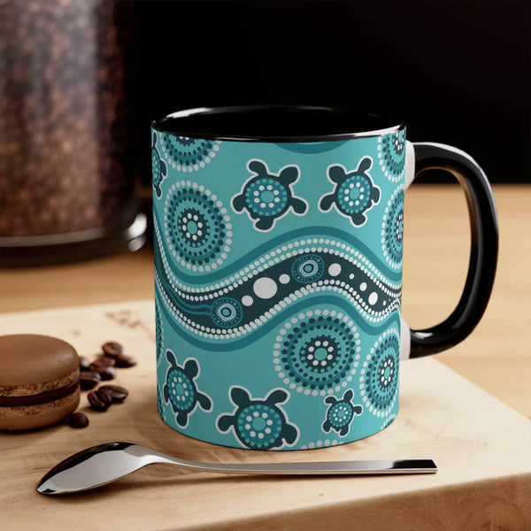 Aussie Dreamtime Aussie Dreamtime Colorful Accent Mug - Aboriginal Dot Art Turtle Design Coffee Cup - View 1