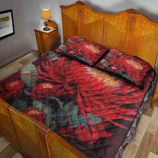 Aussie Dreamtime Australia Quilt Bed Set - Red Waratah Exotic Watercolor Painting - View 2