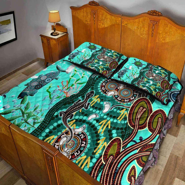 Aussie Dreamtime Australia Quilt Bed Set - Aboriginal Inspired Sea and Life - View 2