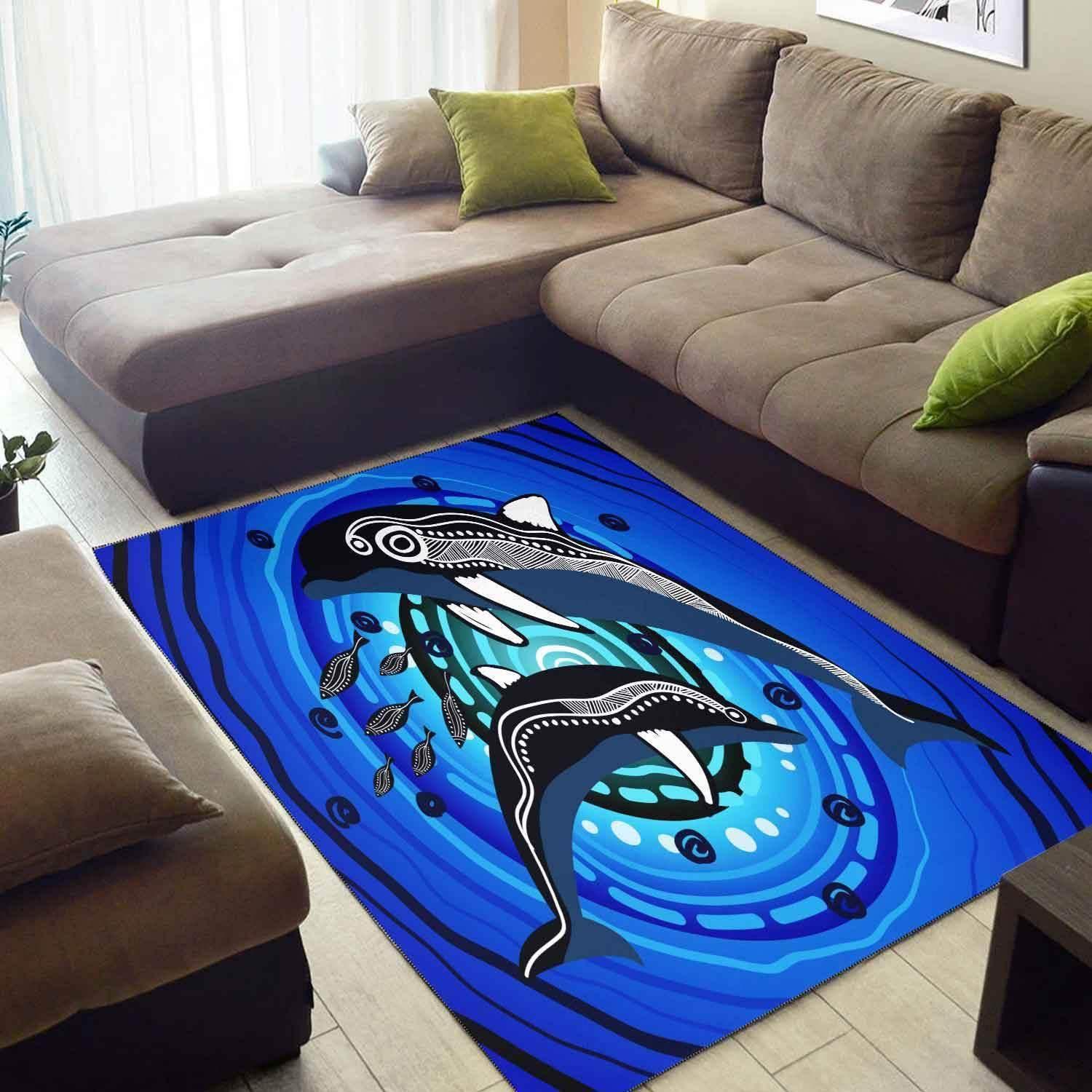 Aussie Dreamtime Australia Aboriginal Area Rug - Mother and baby Dolphin Aboriginal artwork - View 2
