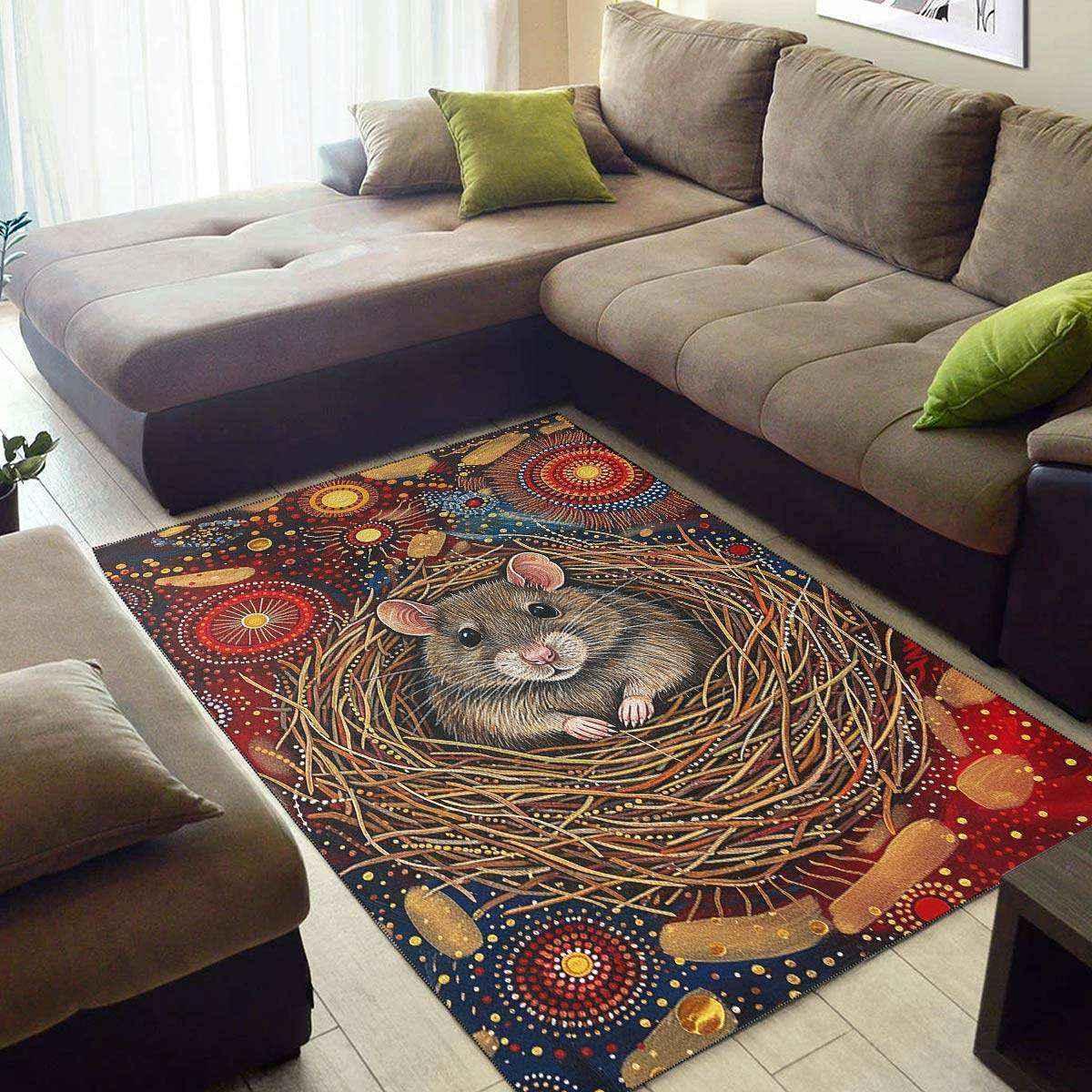 Aussie Dreamtime Australia Aboriginal Area Rug - Greater Stick-nest Rat in Aboriginal Dot Art Style - View 3