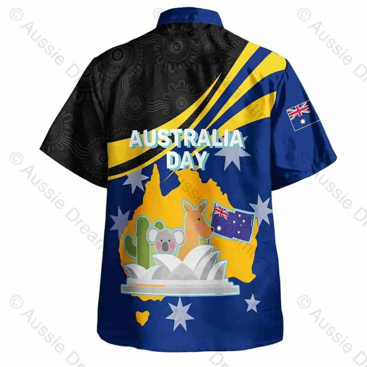 Aussie Dreamtime Australia Day Aboriginal Hawaiian Shirt - Happy Australia Day Dot Art Painting Curve Style - View 4
