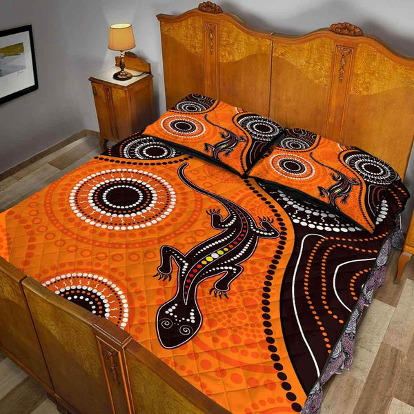 Aussie Dreamtime Australia Aboriginal Quilt Bed Set - Aboriginal art background with Lizard - View 2
