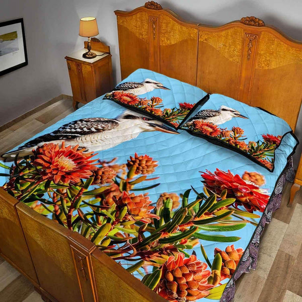 Aussie Dreamtime Australia Quilt Bed Set - Kookaburra Perched on Protea Bush - View 2