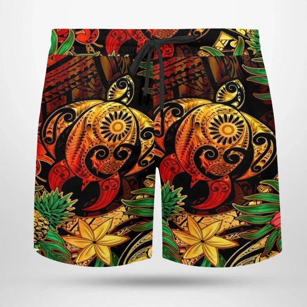 Tribal Tropic Pineapple & Honu Harmony Beach Shorts - Aussie Dreamtime Polynesian Edition - Aussie Dreamtime