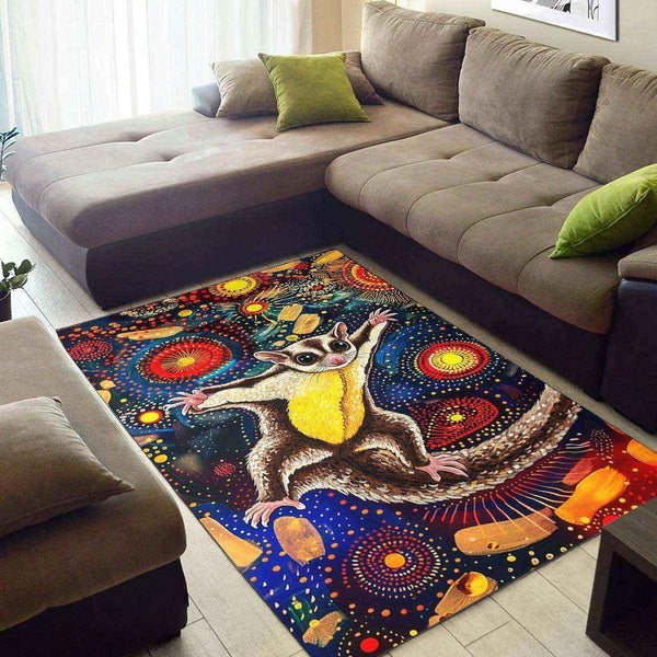 Aussie Dreamtime Australia Aboriginal Area Rug - Yellow-bellied Glider in Aboriginal Dot Art Style - View 1