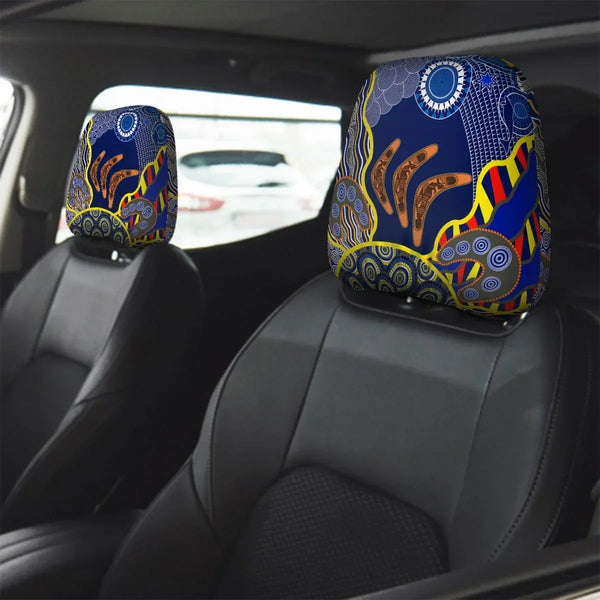 Aussie Dreamtime Aussie Dreamtime Car Headrest Covers – Boomerang & Dot Painting Design | Free Gift - View 1