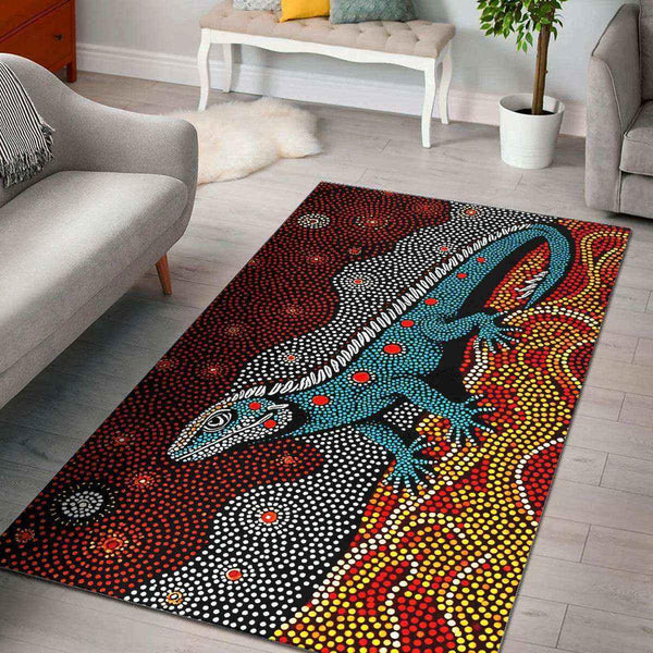 Aussie Dreamtime Australia Aboriginal Area Rug - Lizard in Aboriginal Dreamtime - View 1