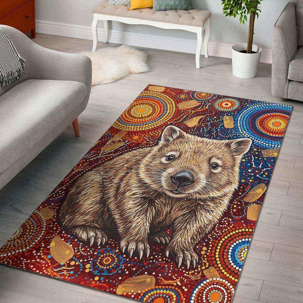 Aussie Dreamtime Australia Aboriginal Area Rug - Northern Hairy-nosed Wombat in Aboriginal Dot Art Style - View 1