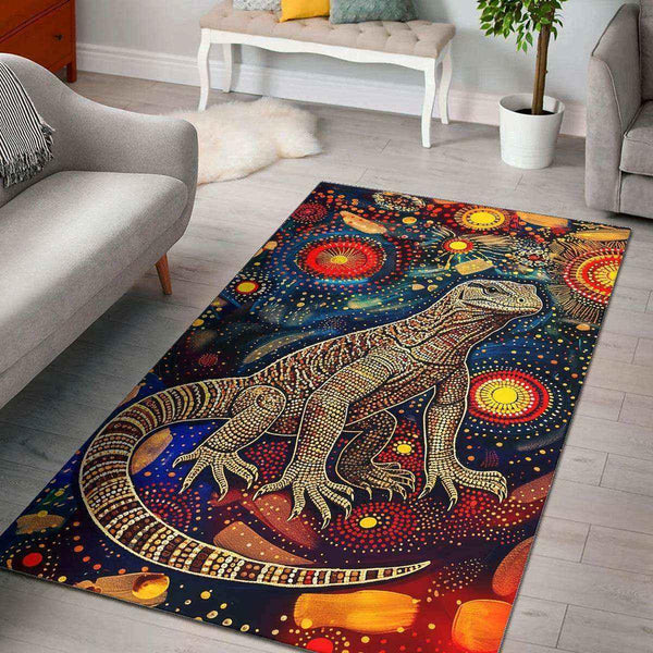 Aussie Dreamtime Australia Aboriginal Area Rug - Perentie in Aboriginal Dot Art Style - View 1