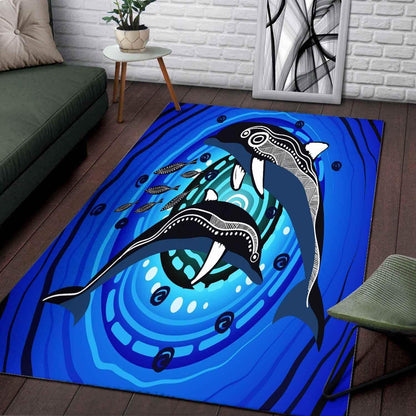 Aussie Dreamtime Australia Aboriginal Area Rug - Mother and baby Dolphin Aboriginal artwork - View 3