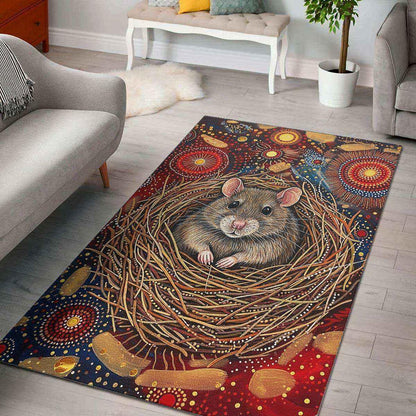 Aussie Dreamtime Australia Aboriginal Area Rug - Greater Stick-nest Rat in Aboriginal Dot Art Style - View 1