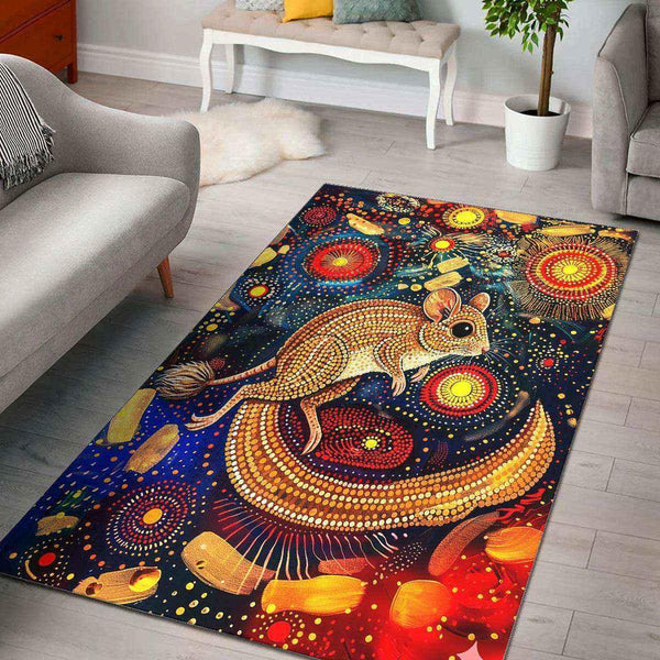 Aussie Dreamtime Australia Aboriginal Area Rug - Spinifex Hopping-Mouse in Aboriginal Dot Art Style - View 1