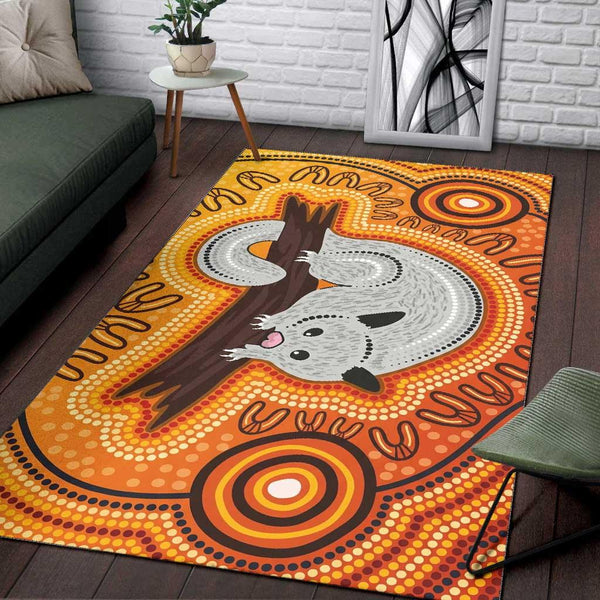 Aussie Dreamtime Aussie Dreamtime Aboriginal Art Rug - The Sunbeam Possum Rug - View 1
