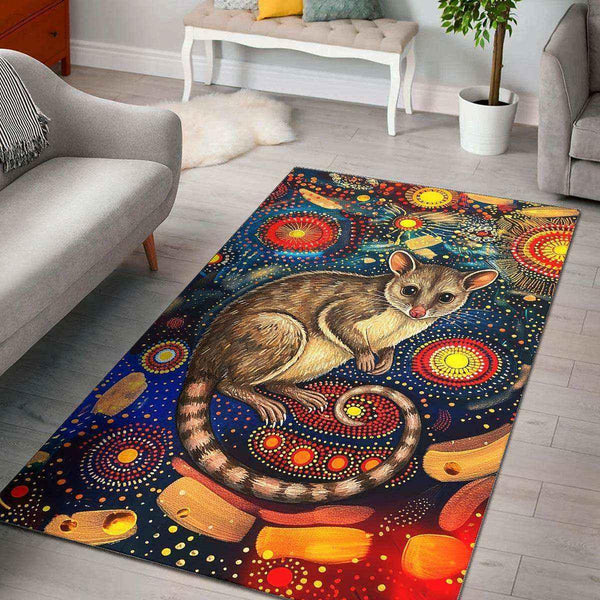 Aussie Dreamtime Australia Aboriginal Area Rug - Ringtail Possum in Aboriginal Dot Art Style - View 1