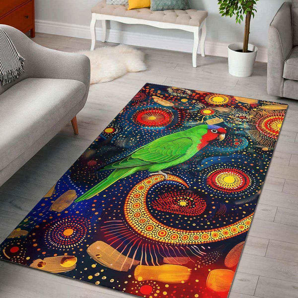 Aussie Dreamtime Australia Aboriginal Area Rug - Swift Parrot in Aboriginal Dot Art Style - View 1