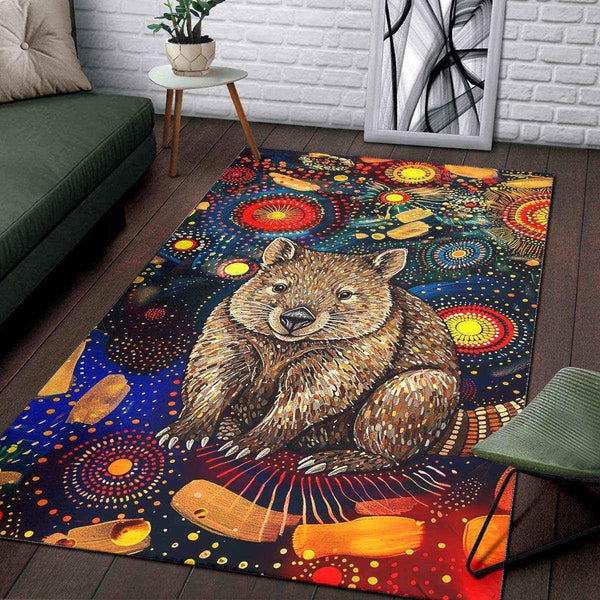 Aussie Dreamtime Australia Aboriginal Area Rug - Wombat in Aboriginal Dot Art Style - View 1