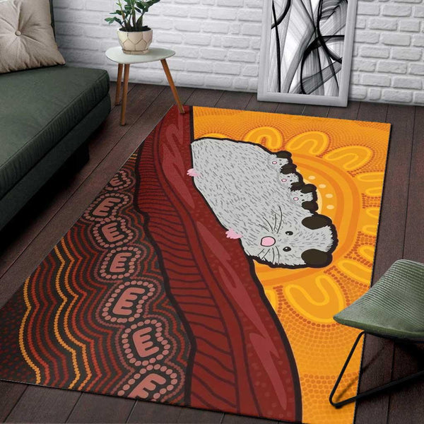 Aussie Dreamtime Aussie Dreamtime Aboriginal Art Rug - Mother and Baby Possum - View 1