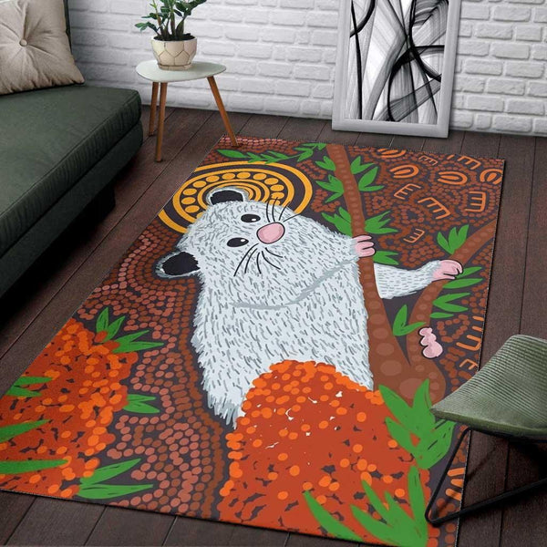 Aussie Dreamtime Aussie Dreamtime Aboriginal Art Rug - Indigenous Possum Dot Painting Rug - View 1
