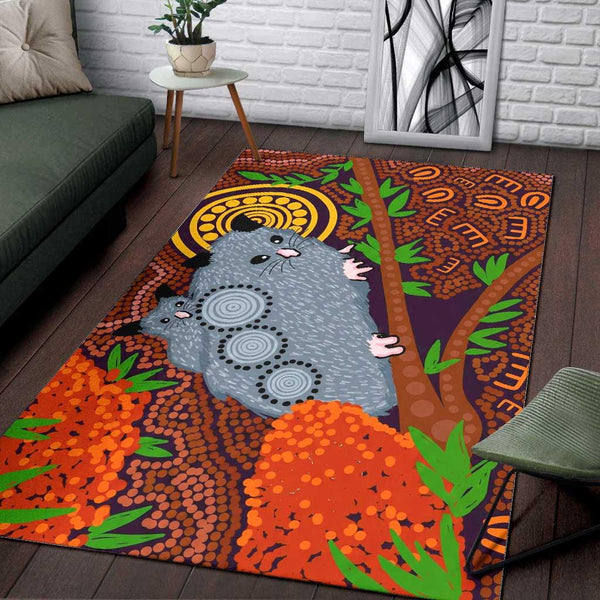 Aussie Dreamtime Aussie Dreamtime Aboriginal Art Rug - Cute Possum Family Dot Art Rug - View 1