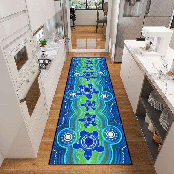 Aussie Dreamtime Australia Aboriginal Floor Runner - Aboriginal Turtle Family Design - View 1