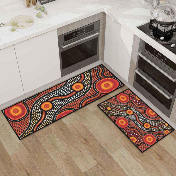Aussie Dreamtime Australia Kitchen Area Rug Set - Dot Art Painting Of Connection Concept - View 1