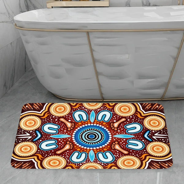 Aussie Dreamtime Aussie Dreamtime Flannel Mat - Indigenous Circle Dot Art Footprints Painting - View 1