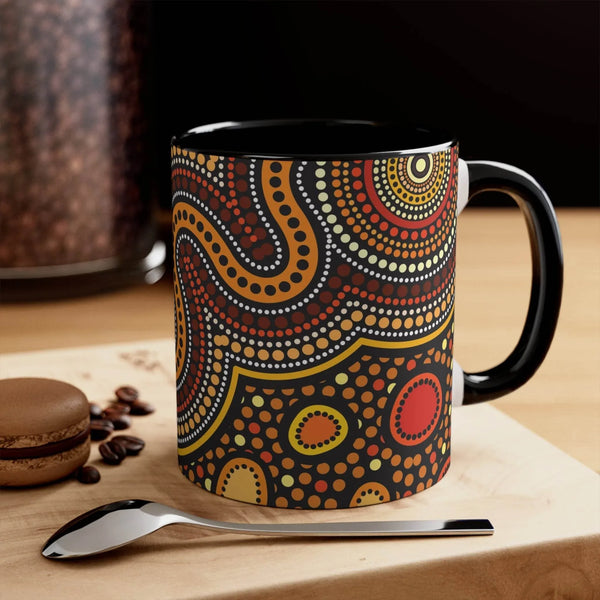 Aussie Dreamtime Aussie Dreamtime Colorful Accent Mug - Aboriginal Dot Art Connection Concept 11oz Mug - View 1