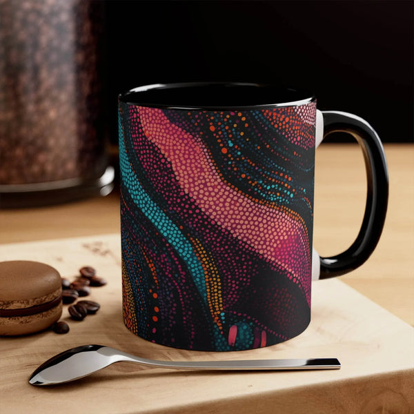 Aussie Dreamtime Aussie Dreamtime Colorful Accent Mug - Vibrant Aboriginal Dot Painting Background 11oz Mug - View 1