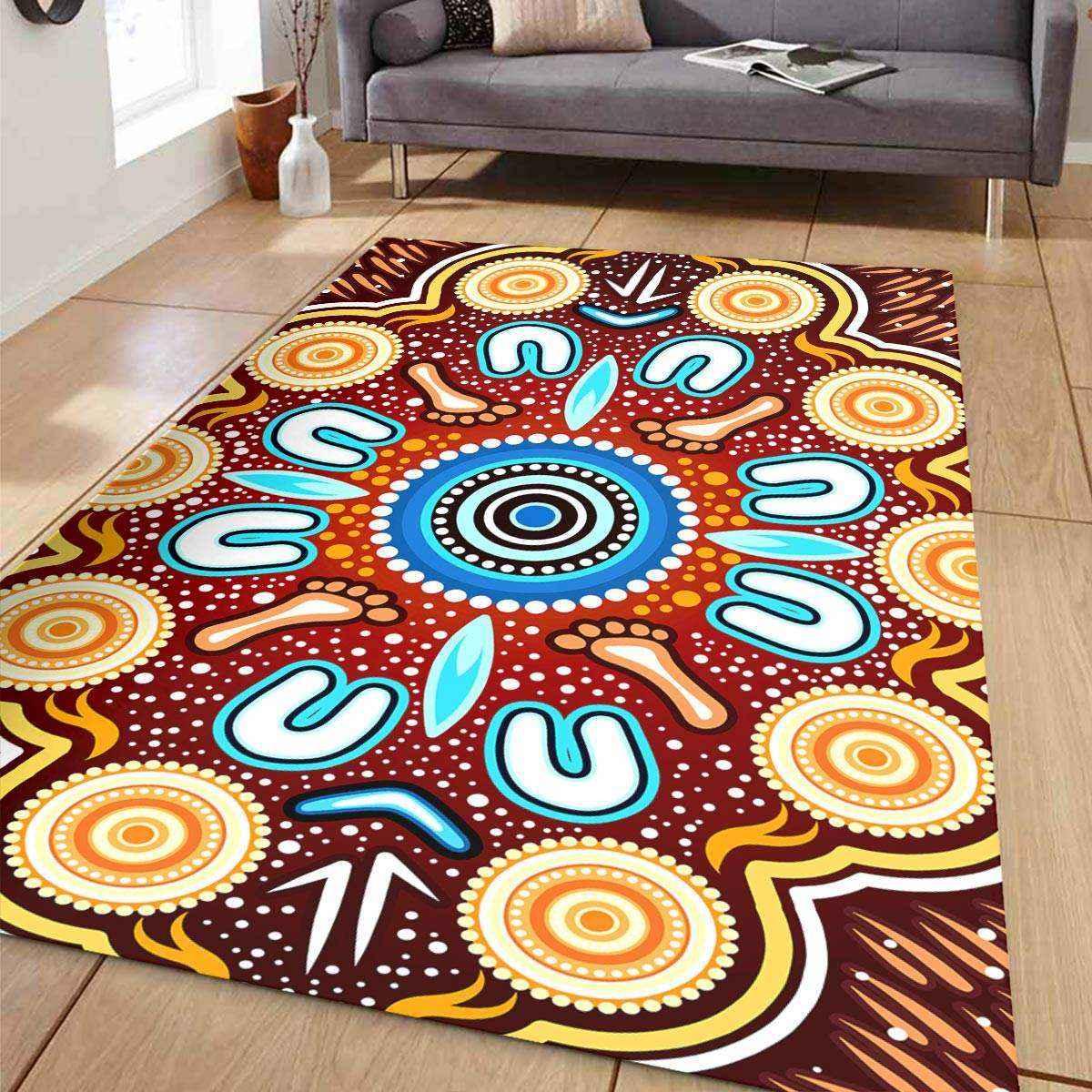 Aussie Dreamtime Aussie Dreamtime Aboriginal Area Rug - Indigenous Circle Dot Art Footprints Painting - View 8