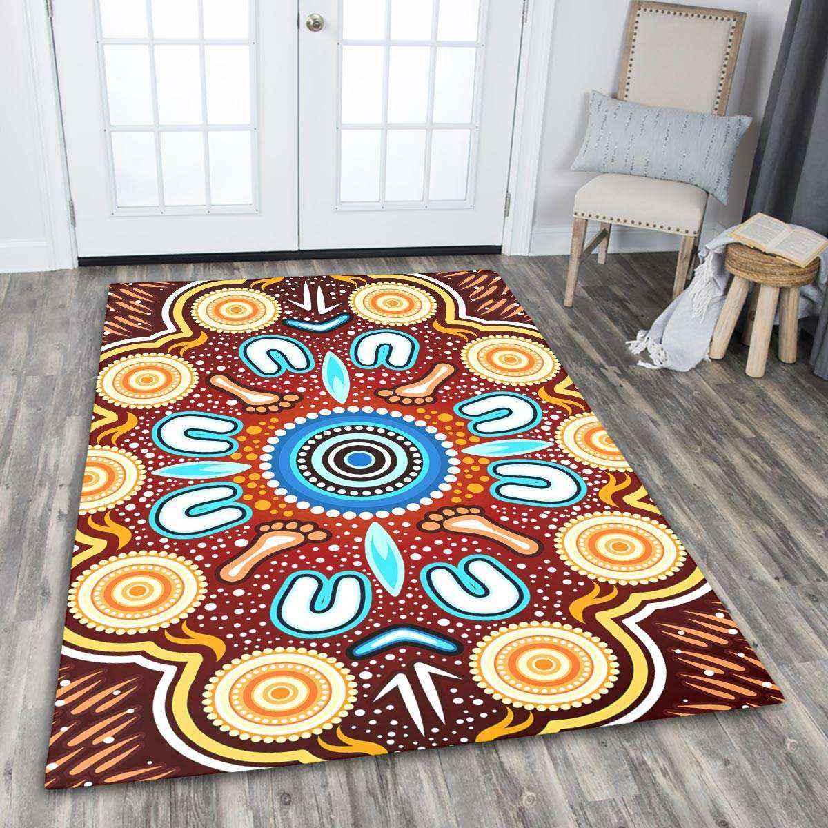 Aussie Dreamtime Aussie Dreamtime Aboriginal Area Rug - Indigenous Circle Dot Art Footprints Painting - View 7