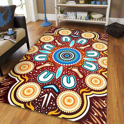 Aussie Dreamtime Aussie Dreamtime Aboriginal Area Rug - Indigenous Circle Dot Art Footprints Painting - View 6